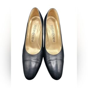 💣Yves Saint Laurent Black Leather Heels Size 34.5| US 4.5 Classic Pumps 3” Heel